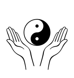 yin yang symbol with open hands vector