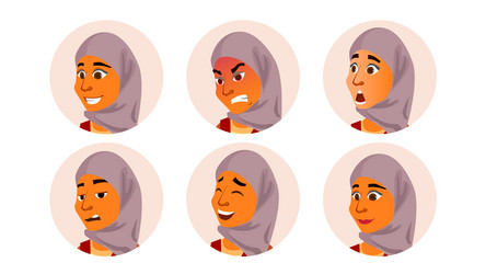 arab avatar woman facial emotions vector