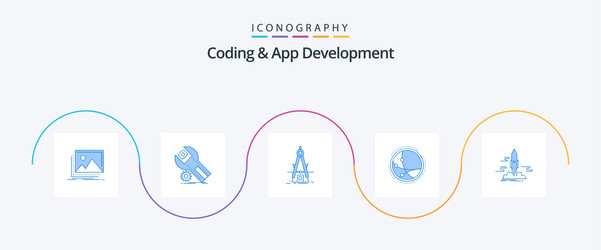 coding and app development blue 5 icon pack vector image