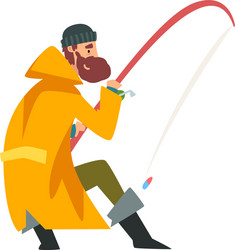 Fisherman throwing fishing rod into water fishman vector