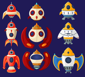 set of cartoon spaceships and rockets vector image