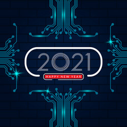 2021 happy new year text design with circuit vector image