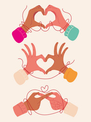 Hands red string of fate icons vector