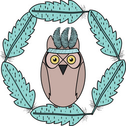 owl bird with feathers hat frame bohemian style vector