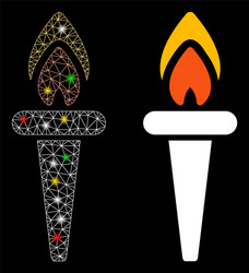 bright mesh wire frame fire torch icon with flash vector image