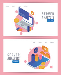 Data analysis technology with laptop computer vector