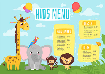 Kids food menu design template vector