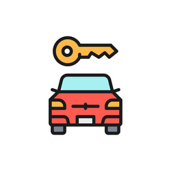 Car key automobile blocked flat color line vector