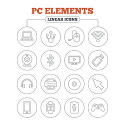 Computer elements icons notebook usb port vector