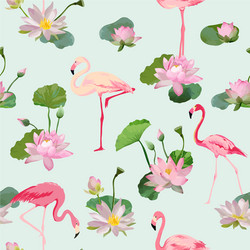 Flamingo & Waterlily Pattern vector image