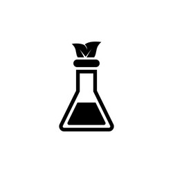 Lab flask with leaf inside flat icon vector