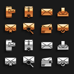 set envelope with magnifying glass download inbox vector image