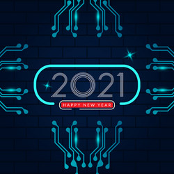 2021 happy new year text design with circuit vector image
