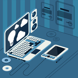 laptop with tablet and columns on table vector image