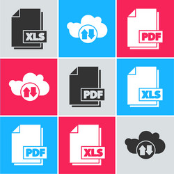 set xls file document cloud download and upload vector image