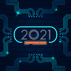 2021 happy new year text design with circuit vector image