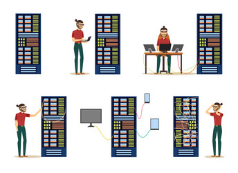set of server room images with data center vector image