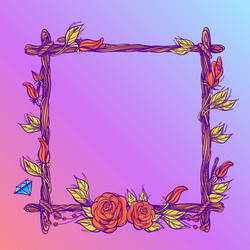 square frame made of branches with roses vector image