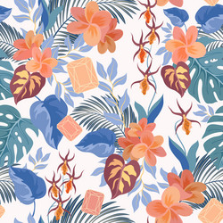 seamless pattern with tropical leaves and magic Vector Image