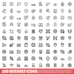 100 internet icons set outline style vector