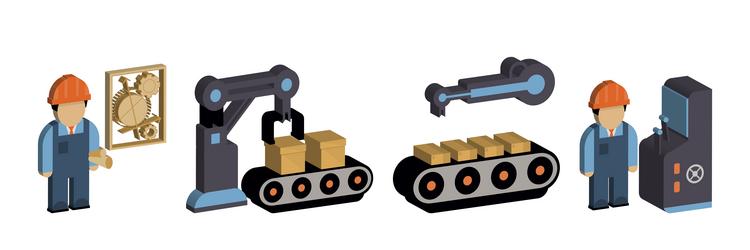 engineer and machine operator managing vector image