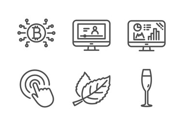 online video analytics graph and click icons set vector image