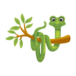 Premium Vector, Cartoon green snake on tree branch