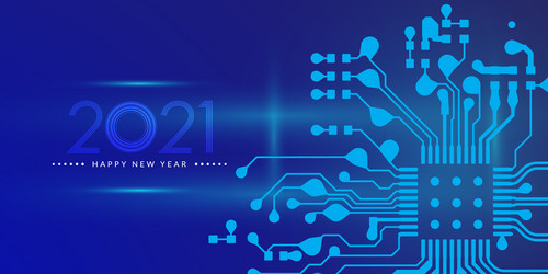 2021 happy new year text design with circuit vector image