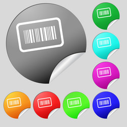 Barcode icon sign set of eight multi colored round vector