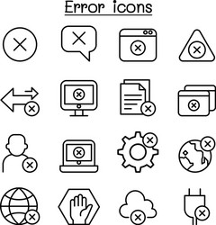 Error icon set in thin line style vector