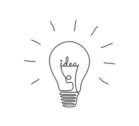 Light bulb with idea in one continuous line vector