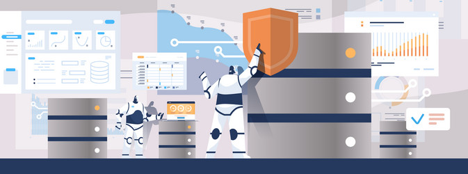 moder robotic admins working with dataserver sql vector image