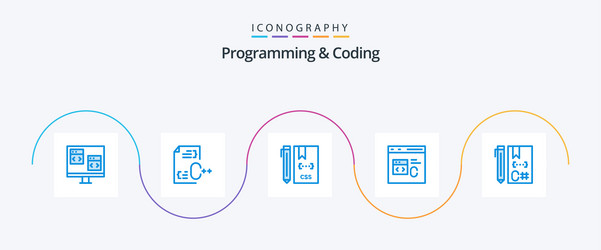 programming and coding blue 5 icon pack including vector image