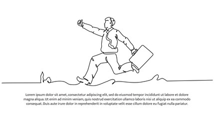 Continuous line design of running workers late vector