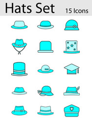 Cyan colour hat or cap icon set in flat style vector