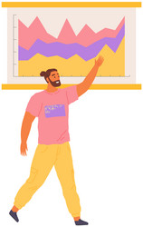 Man stands at board with statistics diagrams vector