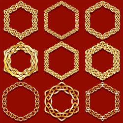 set hexagonal shapes frames in oriental style vector image