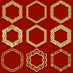 Set hexagonal shapes frames in oriental style vector