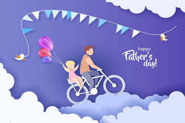 young man with his daughter riding bicycle vector