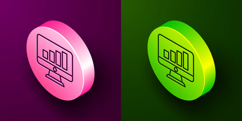 isometric line computer monitor with graph chart vector image