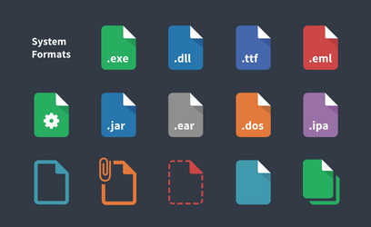 set of system file formats icons vector