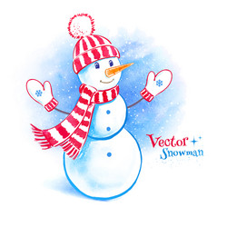 Watercolor Snowman Winter Scene Vector Image