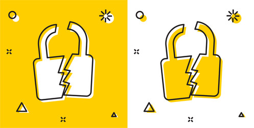 Black broken or cracked lock icon isolated vector