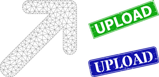 Grunge upload seals and triangle mesh arrow up vector