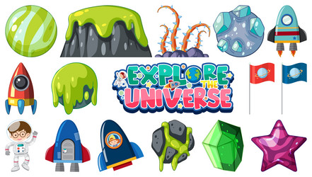 isolated fantasy space game objects and elements vector image