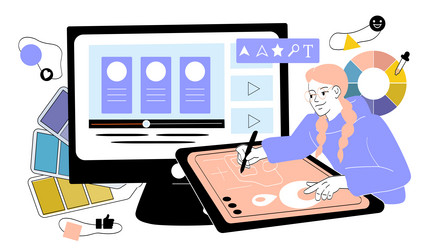 digital designer creating on tablet vector image