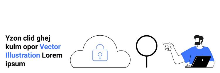 man with laptop pointing at cloud security concept vector image