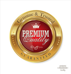 Premium quality red and gold button vector