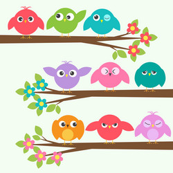 Set of cute birds with different emotions vector