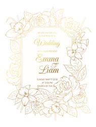 Elegant Rose & Peony Wedding Invitation Vector Image
